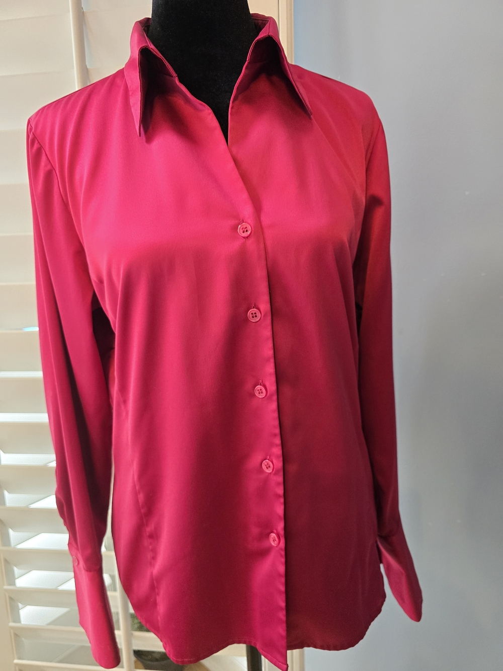 Worthington Satin-Like Button-Down Shirt in Fuchsia Red